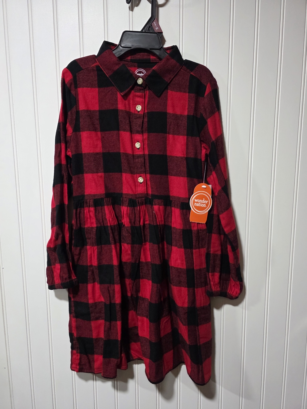 Wonder Nation Red & Black Plaid Long-Sleeve Kids Dress